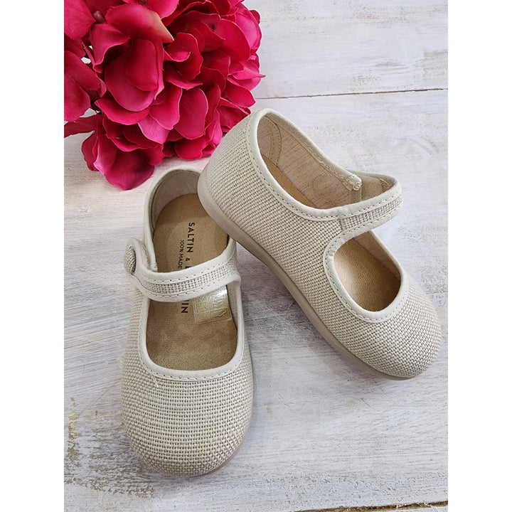 Calzado Mercedita Lino Velcro con Botón Hielo