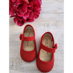 Mercedita Lino Velcro con Botón Roja