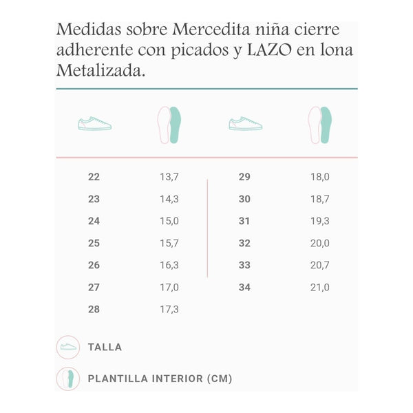 Calzado Mercedita niña cierre adherente con picados y LAZO en lona Metalizada PLATA