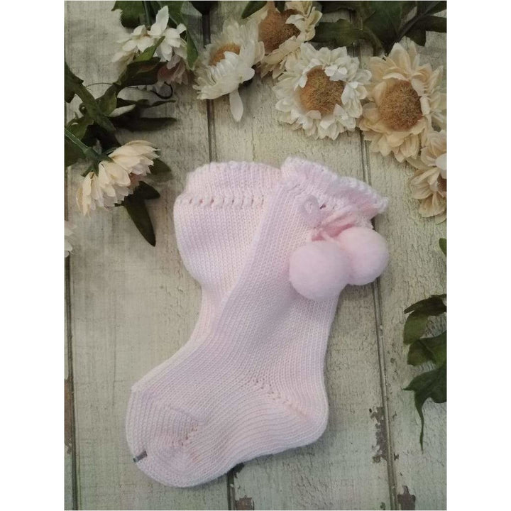 Complementos Calceta Alta Perlé con Borlas ROSA