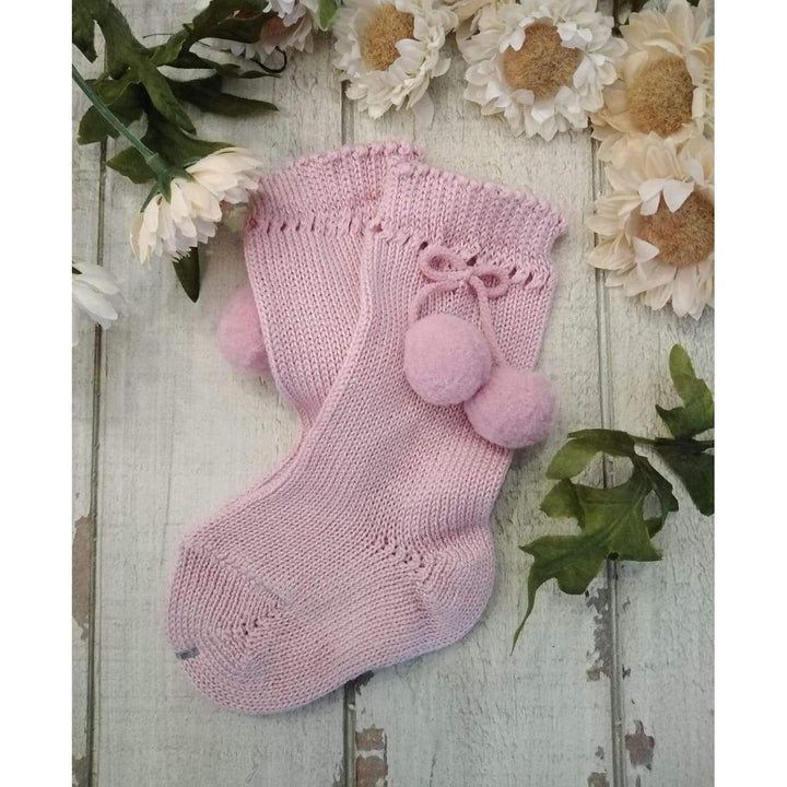 Complementos Calceta Alta Perlé con Borlas ROSA PALO