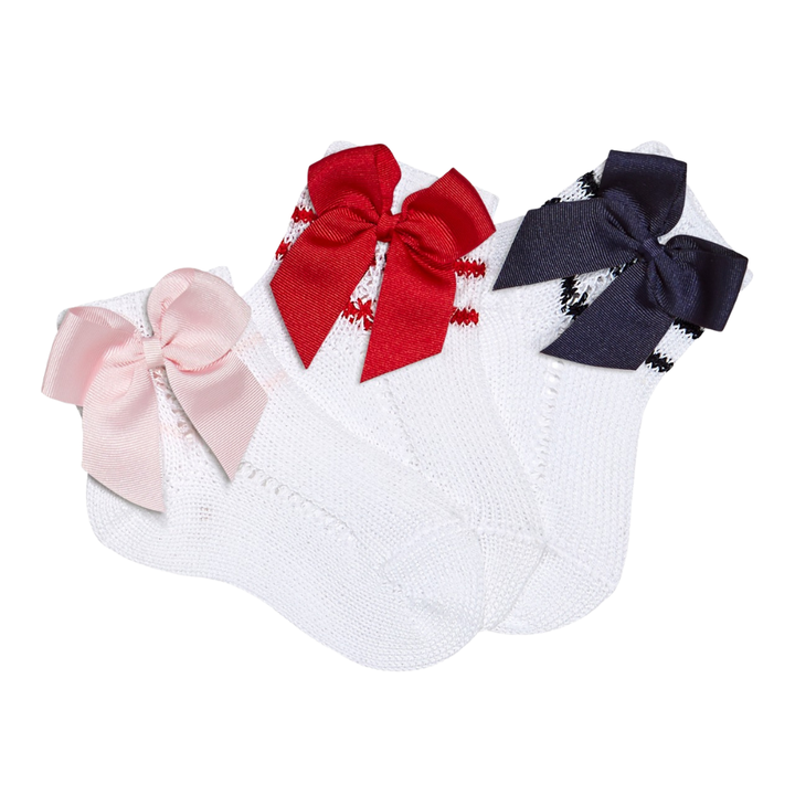 Complementos Calceta Corta Perlé Calada Lateral con Lazo ROSA PASTEL