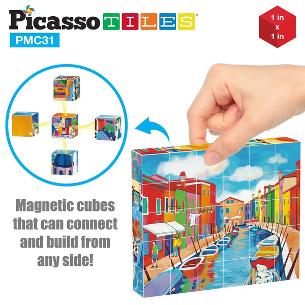 PicassoTiles - Cubos de rompecabezas magnéticos de 1.0 in, pinturas de fama mundial