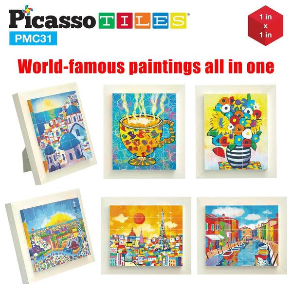 PicassoTiles - Cubos de rompecabezas magnéticos de 1.0 in, pinturas de fama mundial