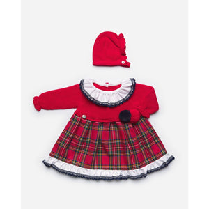 ROPA Vestido Estampado Cuadros Navideños Rojo